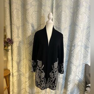 Chico's Open Cardigan, 3/4 Sleeve, Paisley Black/White Size XL